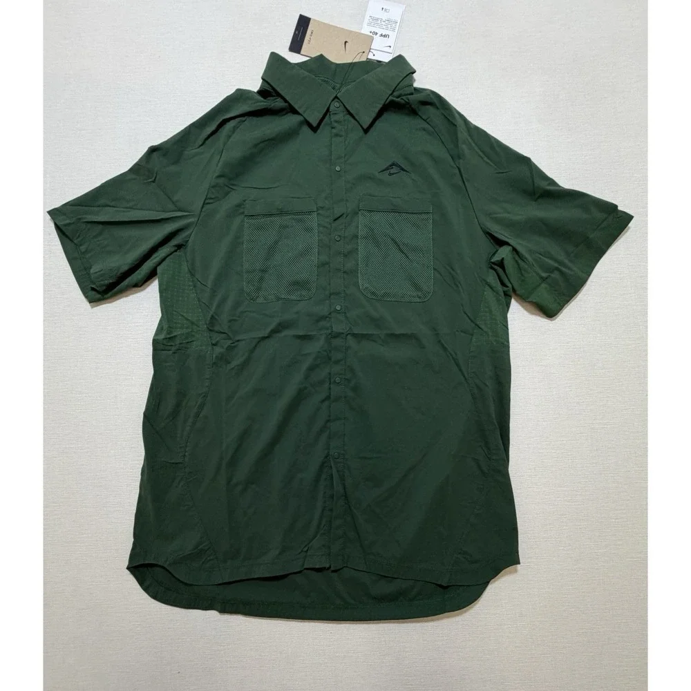 Nike Trail Men's Dri-FIT UV Vented Shirt Button Up Snap Green HV2164-323 Size S